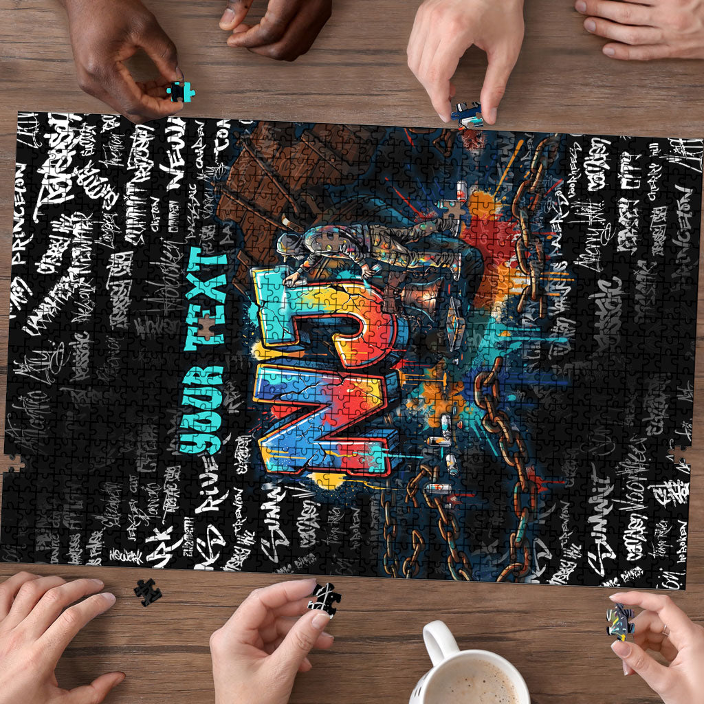 Personalized New Jersey Liberty Bell Graffiti Puzzle Urban Street Art - Hand Drawn City Tagging