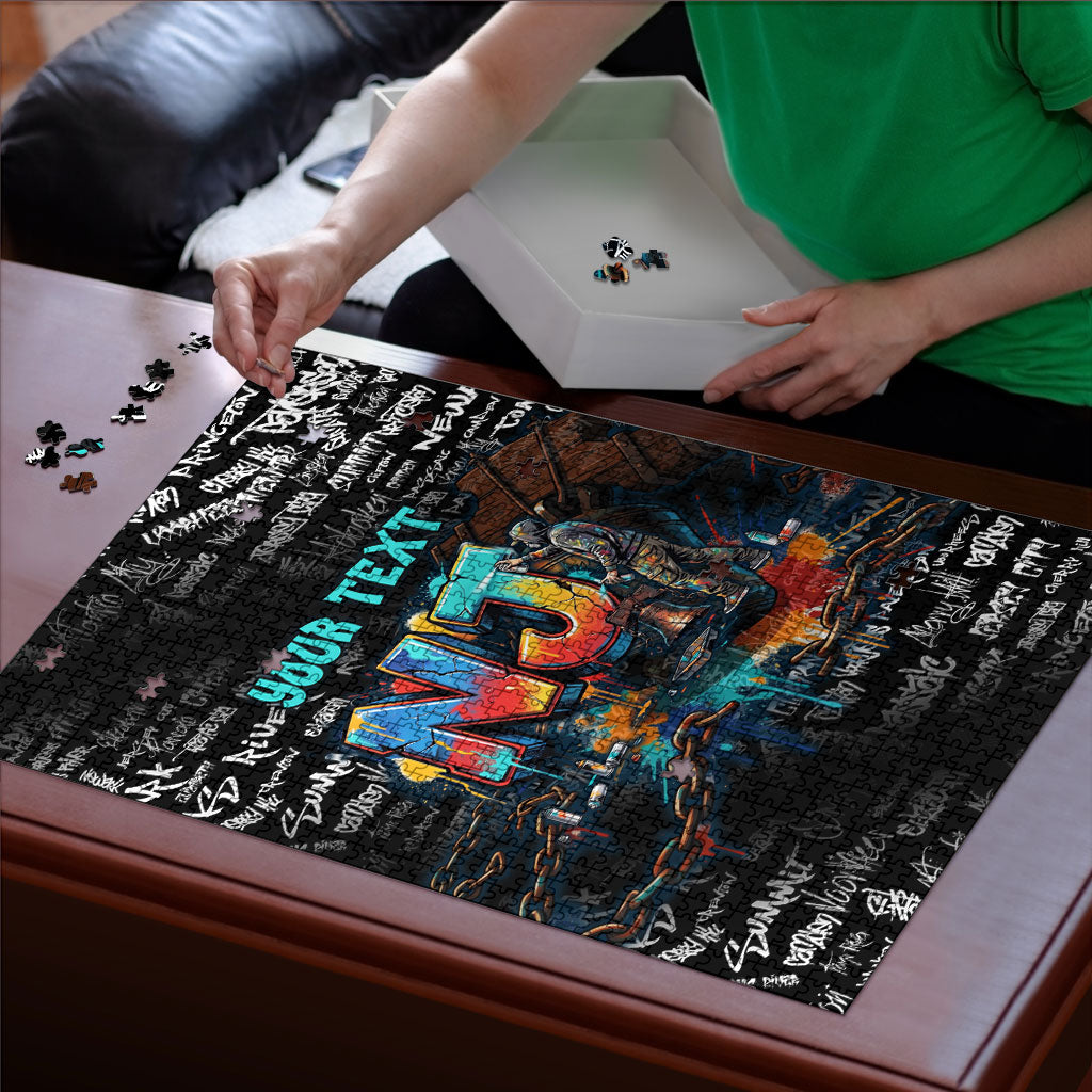 Personalized New Jersey Liberty Bell Graffiti Puzzle Urban Street Art - Hand Drawn City Tagging