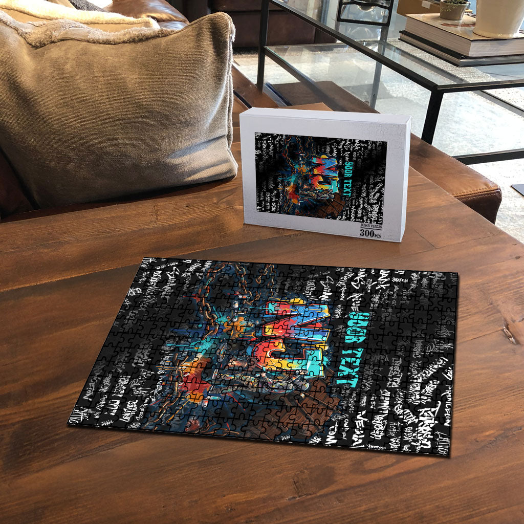 Personalized New Jersey Liberty Bell Graffiti Puzzle Urban Street Art - Hand Drawn City Tagging