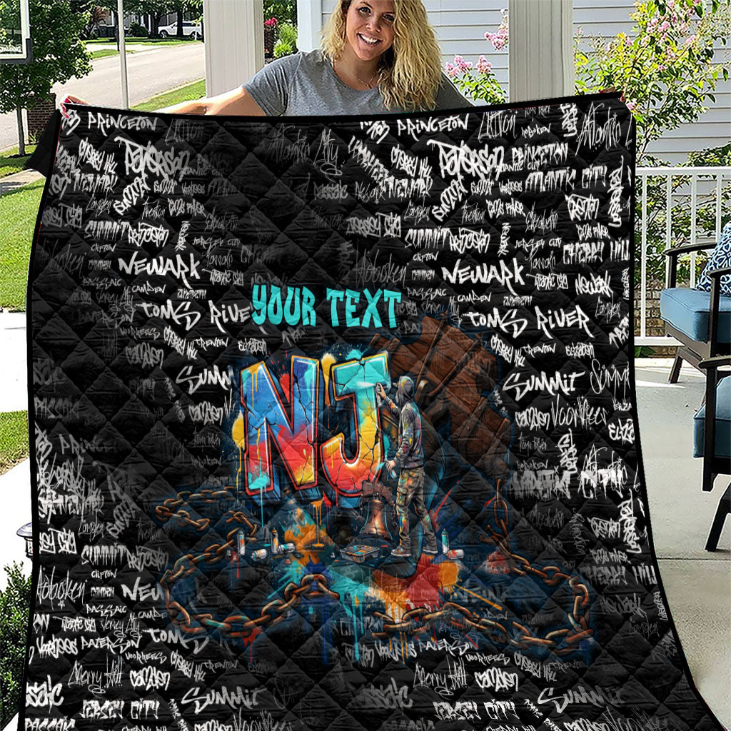 Personalized New Jersey Liberty Bell Graffiti Quilt Urban Street Art - Hand Drawn City Tagging