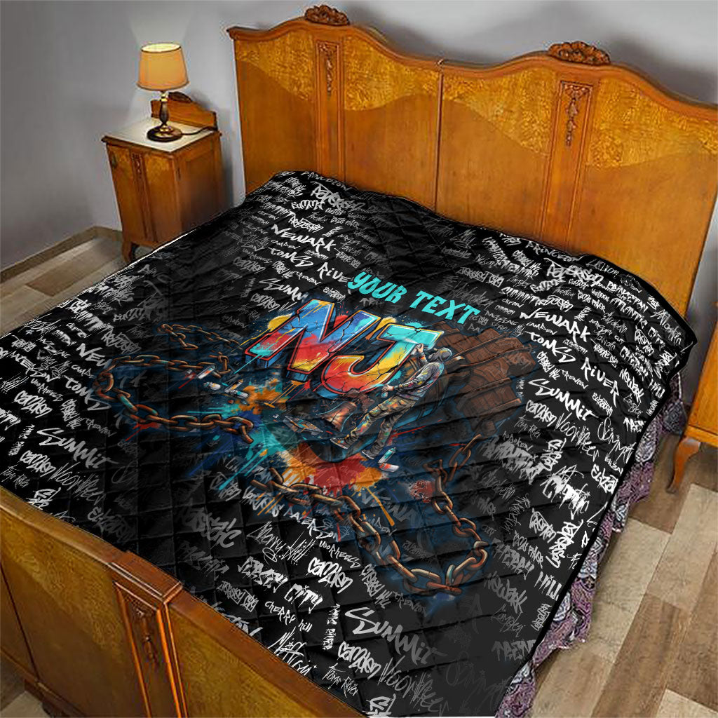 Personalized New Jersey Liberty Bell Graffiti Quilt Urban Street Art - Hand Drawn City Tagging