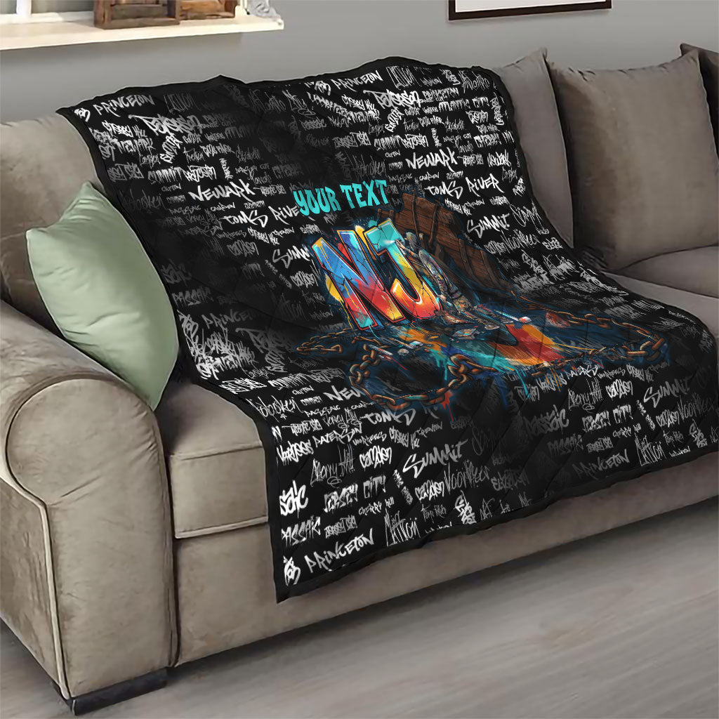 Personalized New Jersey Liberty Bell Graffiti Quilt Urban Street Art - Hand Drawn City Tagging
