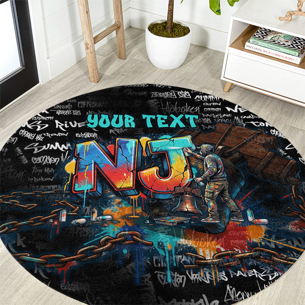 Personalized New Jersey Liberty Bell Graffiti Round Carpet Urban Street Art - Hand Drawn City Tagging