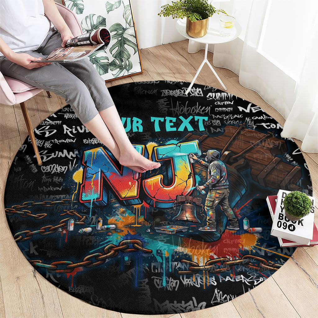 Personalized New Jersey Liberty Bell Graffiti Round Carpet Urban Street Art - Hand Drawn City Tagging