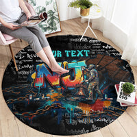Personalized New Jersey Liberty Bell Graffiti Round Carpet Urban Street Art - Hand Drawn City Tagging