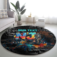 Personalized New Jersey Liberty Bell Graffiti Round Carpet Urban Street Art - Hand Drawn City Tagging