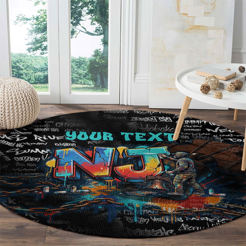 Personalized New Jersey Liberty Bell Graffiti Round Carpet Urban Street Art - Hand Drawn City Tagging