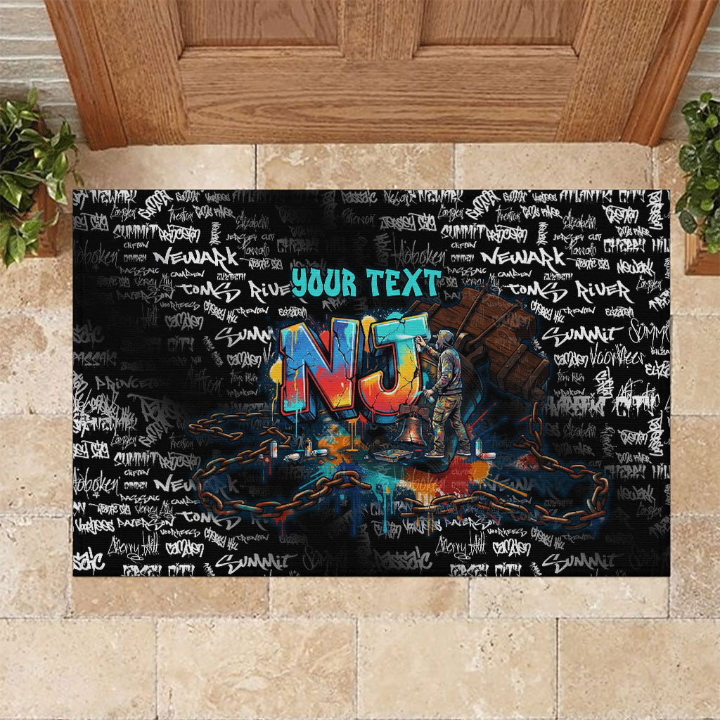 Personalized New Jersey Liberty Bell Graffiti Rubber Doormat Urban Street Art - Hand Drawn City Tagging