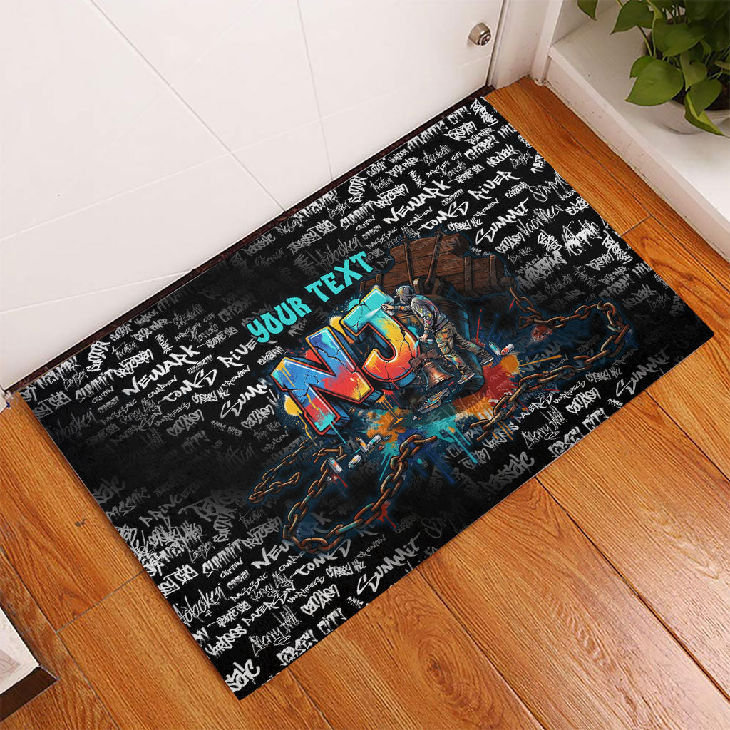 Personalized New Jersey Liberty Bell Graffiti Rubber Doormat Urban Street Art - Hand Drawn City Tagging