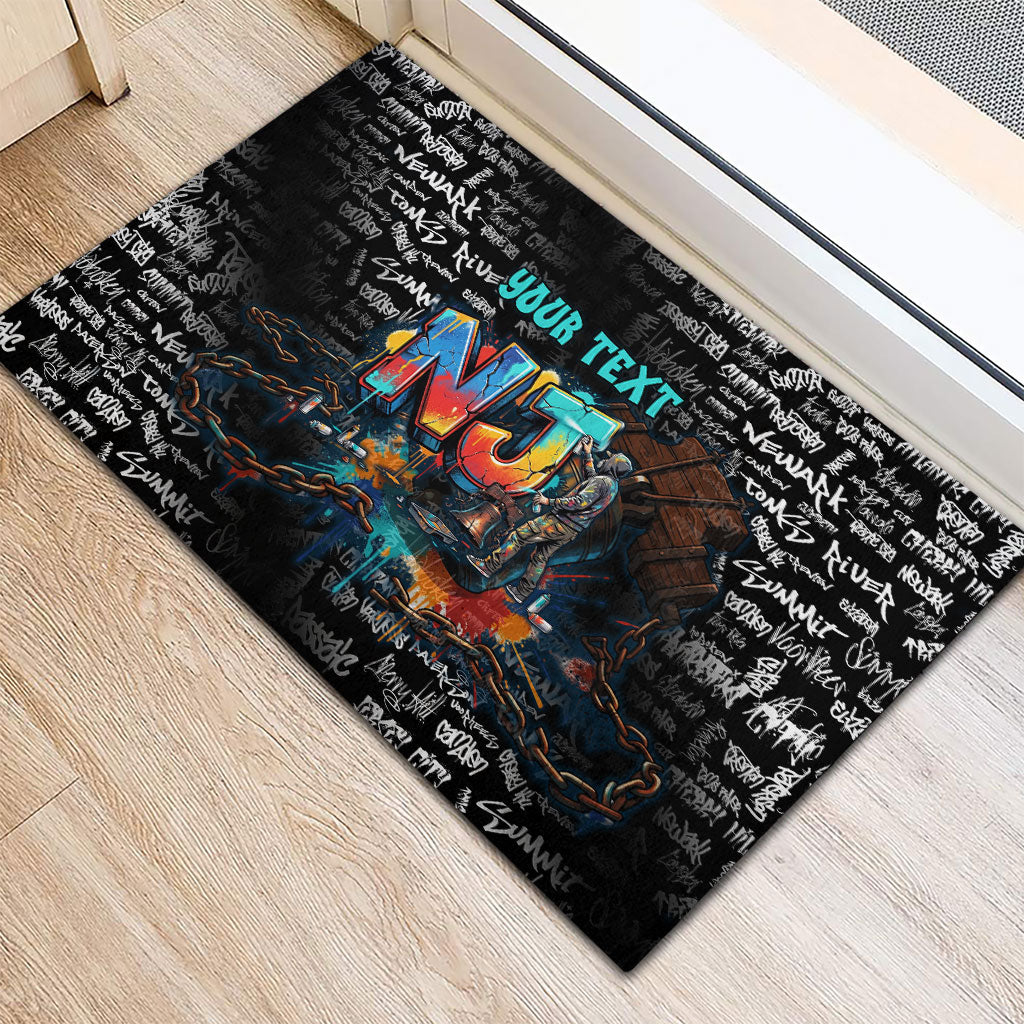 Personalized New Jersey Liberty Bell Graffiti Rubber Doormat Urban Street Art - Hand Drawn City Tagging