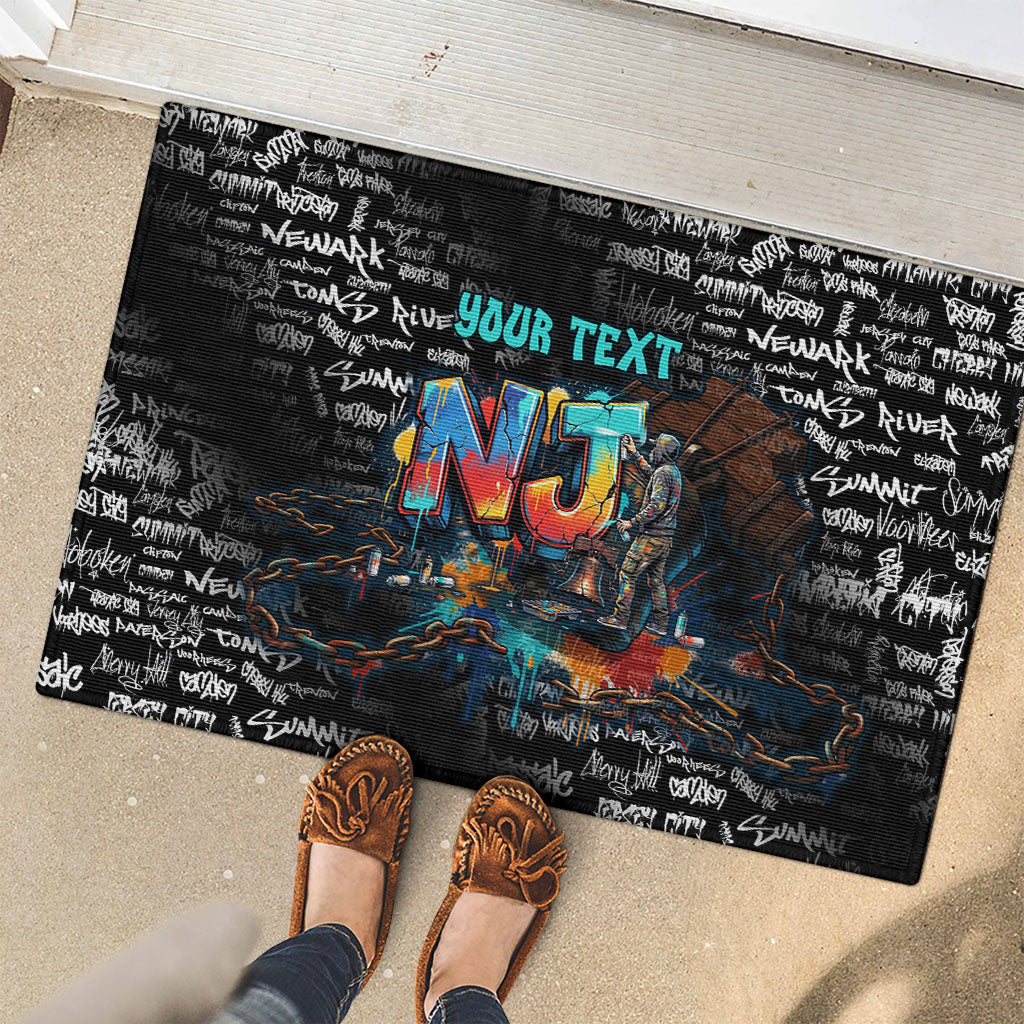 Personalized New Jersey Liberty Bell Graffiti Rubber Doormat Urban Street Art - Hand Drawn City Tagging