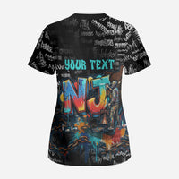 Personalized New Jersey Liberty Bell Graffiti Scrub Top Urban Street Art - Hand Drawn City Tagging