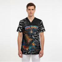 Personalized New Jersey Liberty Bell Graffiti Scrub Top Urban Street Art - Hand Drawn City Tagging