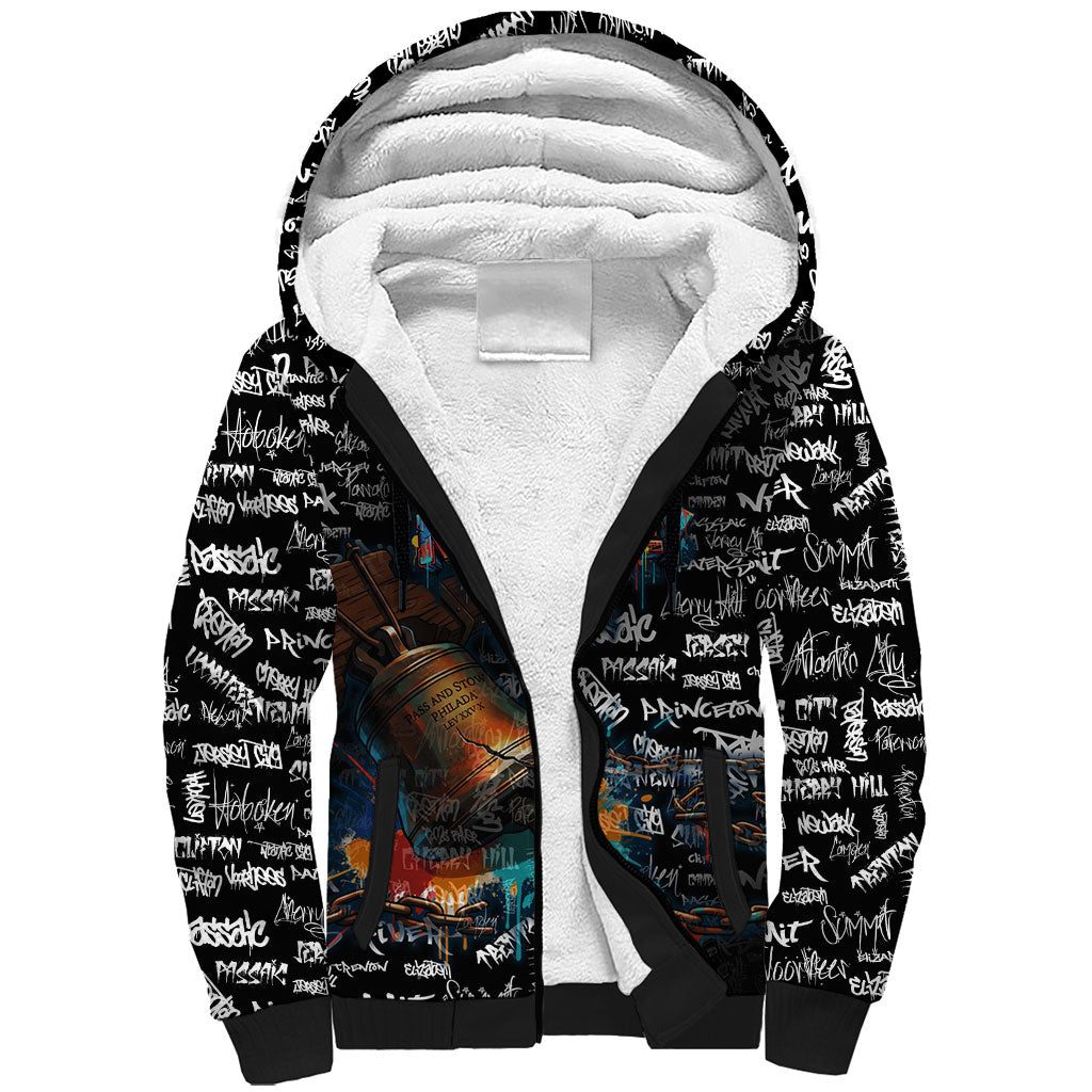 Personalized New Jersey Liberty Bell Graffiti Sherpa Hoodie Urban Street Art - Hand Drawn City Tagging