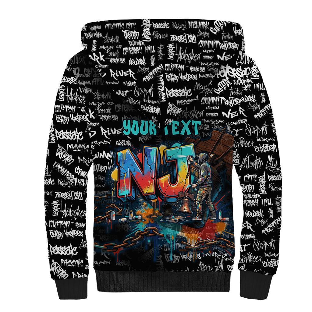 Personalized New Jersey Liberty Bell Graffiti Sherpa Hoodie Urban Street Art - Hand Drawn City Tagging