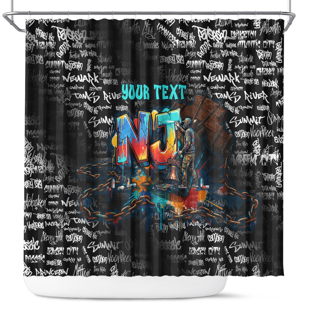 Personalized New Jersey Liberty Bell Graffiti Shower Curtain Urban Street Art - Hand Drawn City Tagging