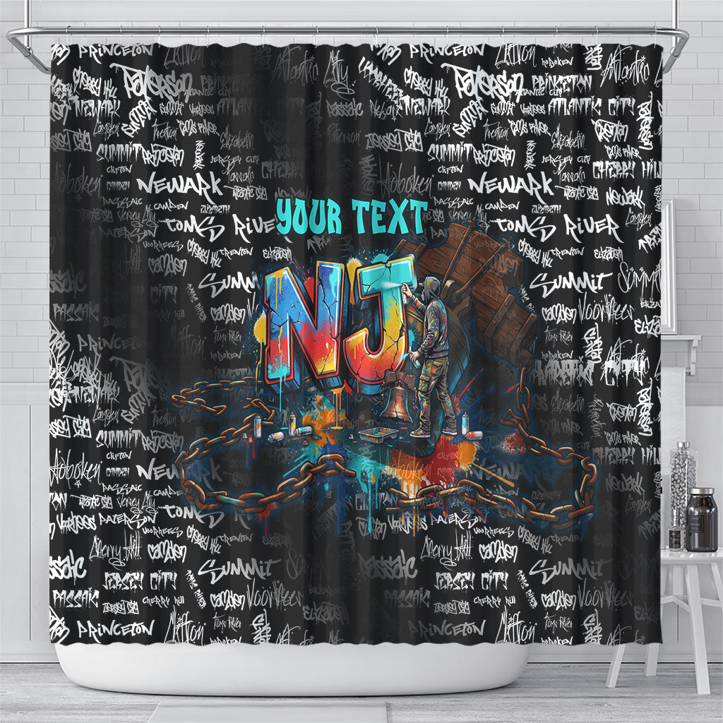 Personalized New Jersey Liberty Bell Graffiti Shower Curtain Urban Street Art - Hand Drawn City Tagging