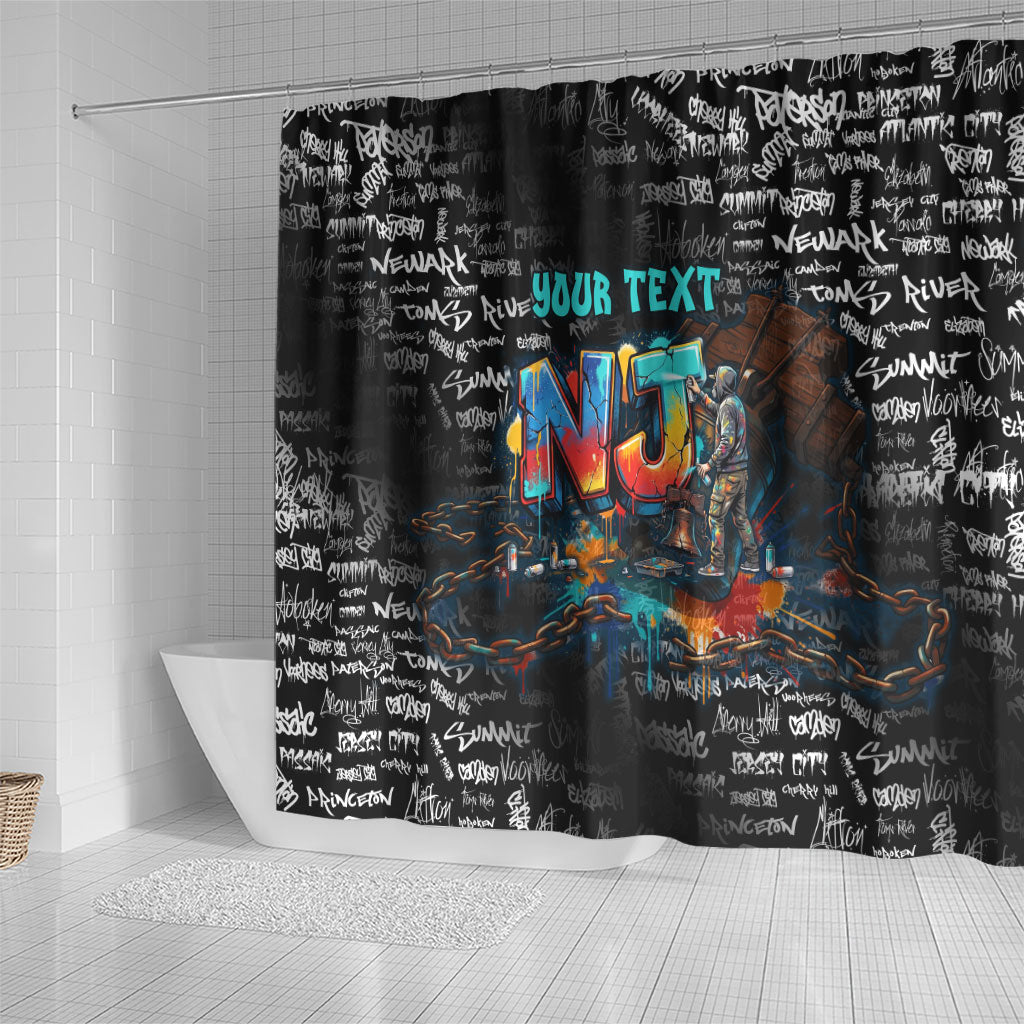 Personalized New Jersey Liberty Bell Graffiti Shower Curtain Urban Street Art - Hand Drawn City Tagging