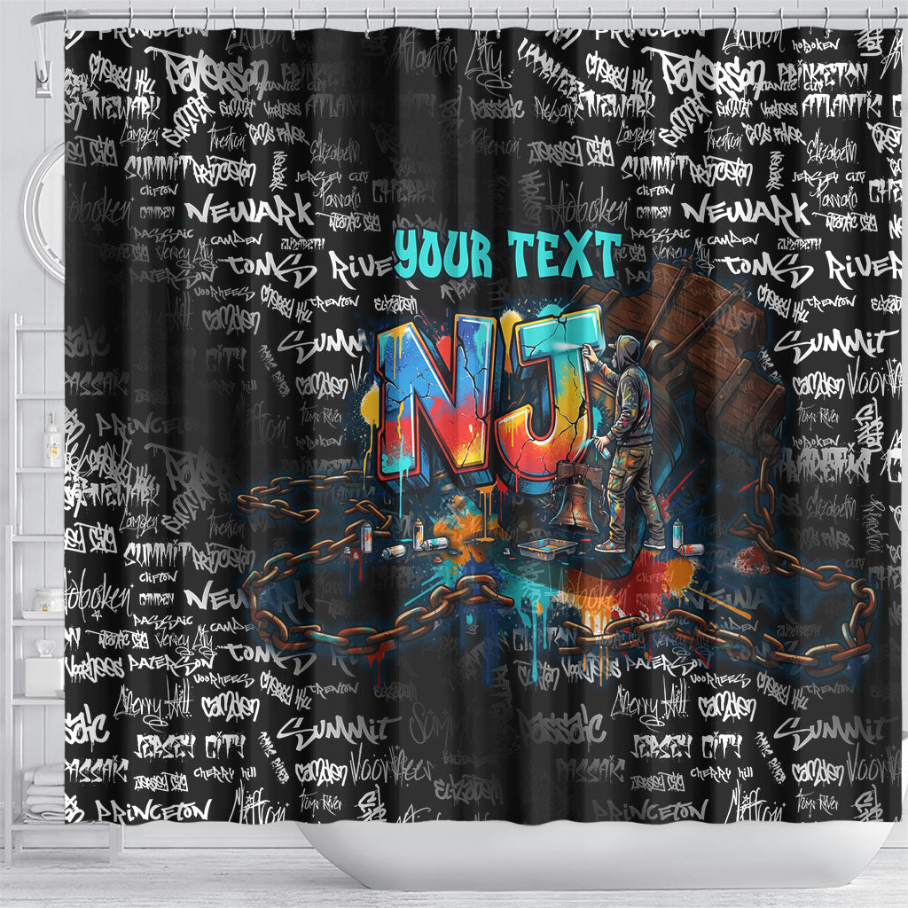 Personalized New Jersey Liberty Bell Graffiti Shower Curtain Urban Street Art - Hand Drawn City Tagging
