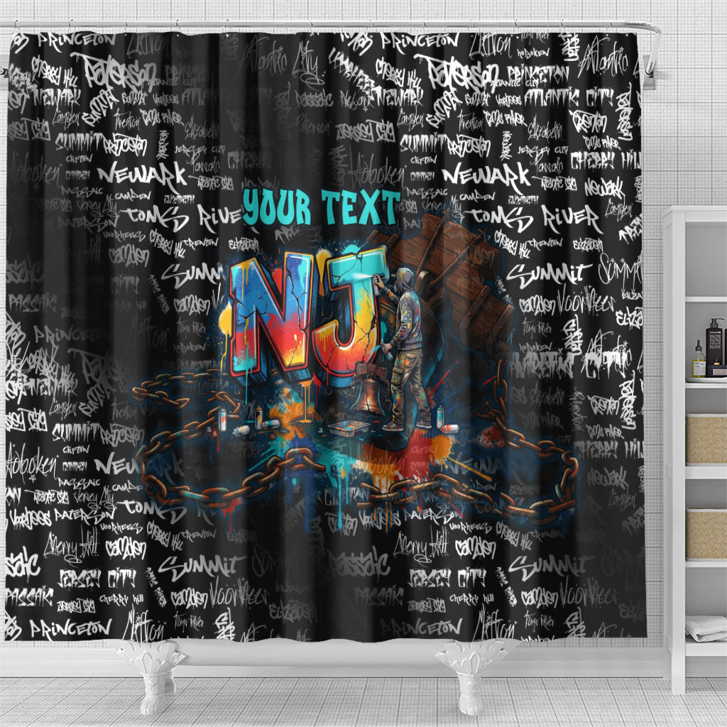 Personalized New Jersey Liberty Bell Graffiti Shower Curtain Urban Street Art - Hand Drawn City Tagging