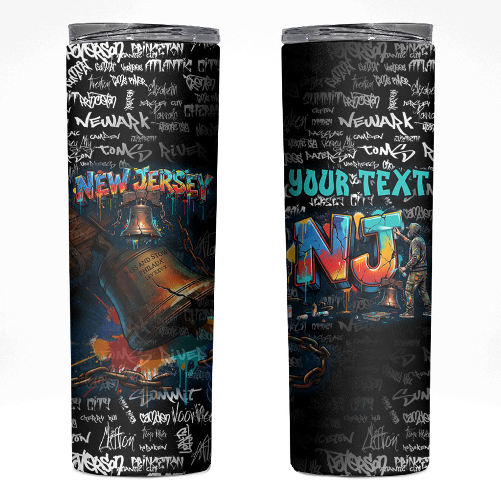 Personalized New Jersey Liberty Bell Graffiti Skinny Tumbler Urban Street Art - Hand Drawn City Tagging