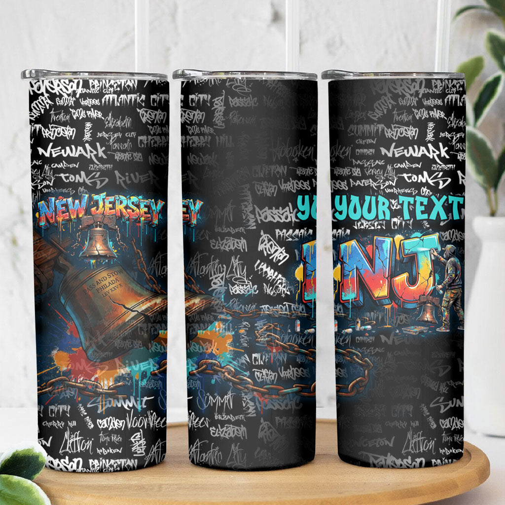 Personalized New Jersey Liberty Bell Graffiti Skinny Tumbler Urban Street Art - Hand Drawn City Tagging
