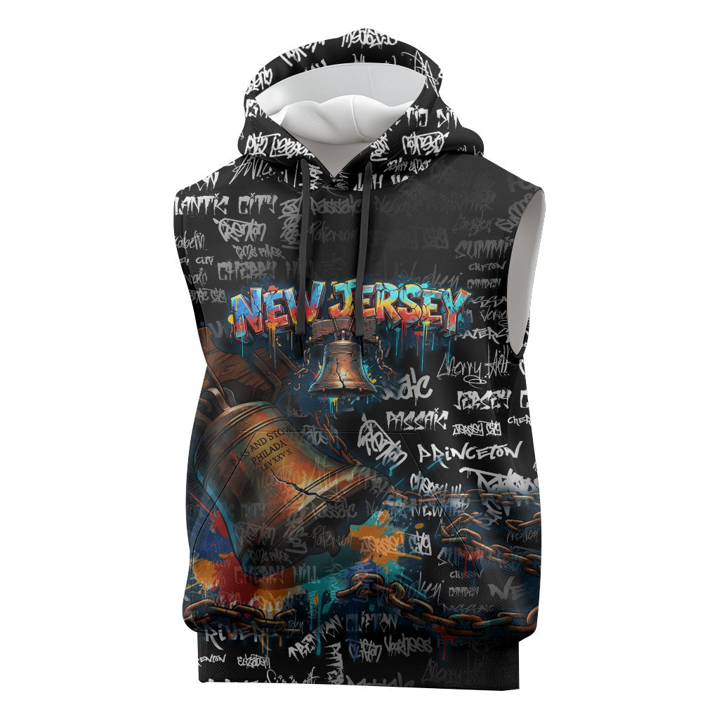 Personalized New Jersey Liberty Bell Graffiti Sleeveless Hoodie Urban Street Art - Hand Drawn City Tagging