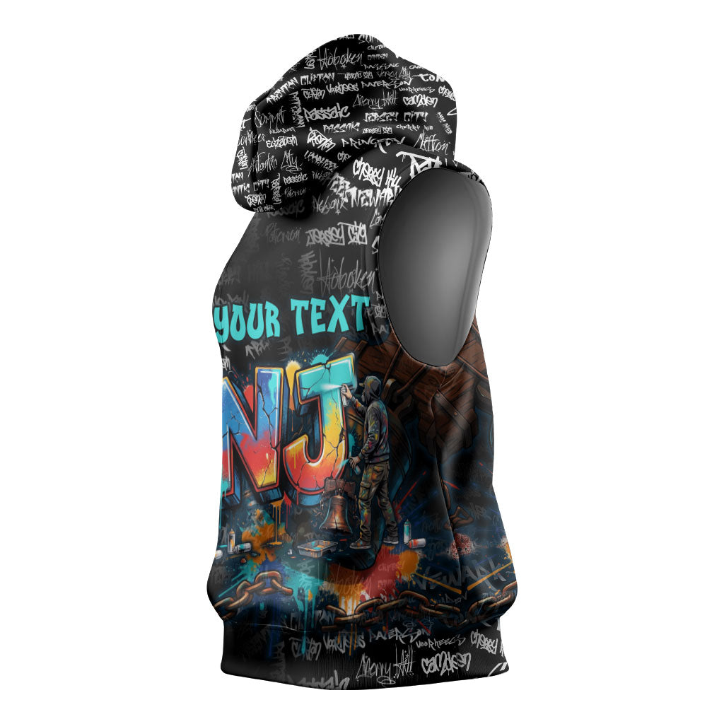 Personalized New Jersey Liberty Bell Graffiti Sleeveless Hoodie Urban Street Art - Hand Drawn City Tagging