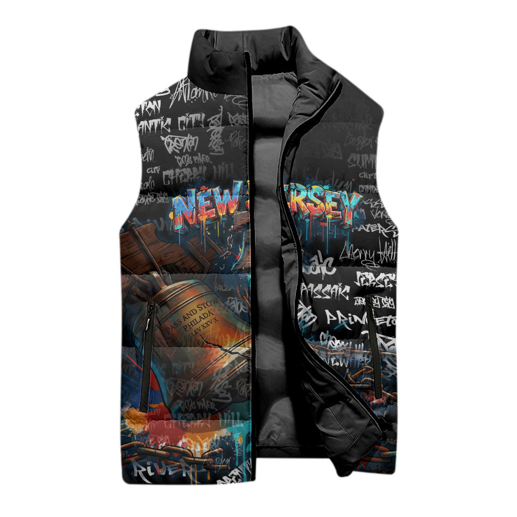 Personalized New Jersey Liberty Bell Graffiti Sleeveless Puffer Jacket Urban Street Art - Hand Drawn City Tagging