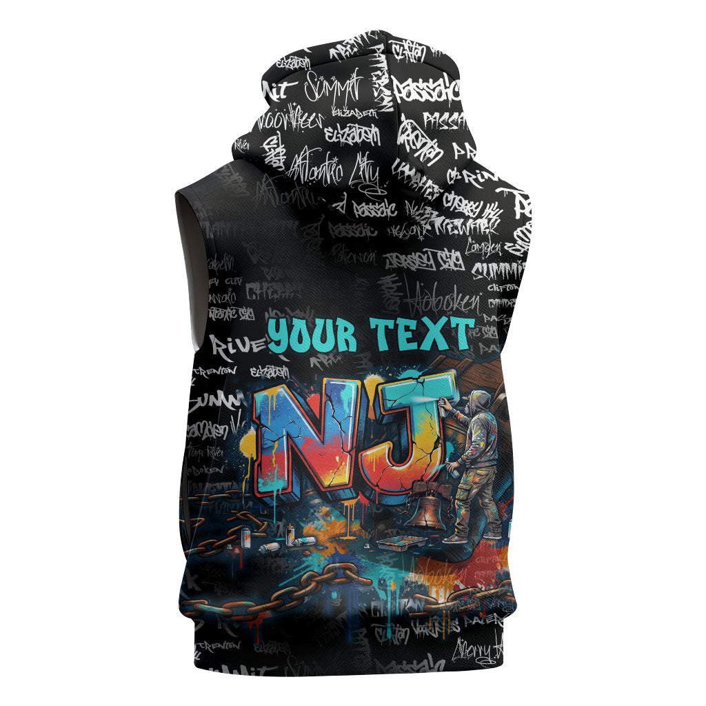 Personalized New Jersey Liberty Bell Graffiti Sleeveless Zip Hoodie Urban Street Art - Hand Drawn City Tagging