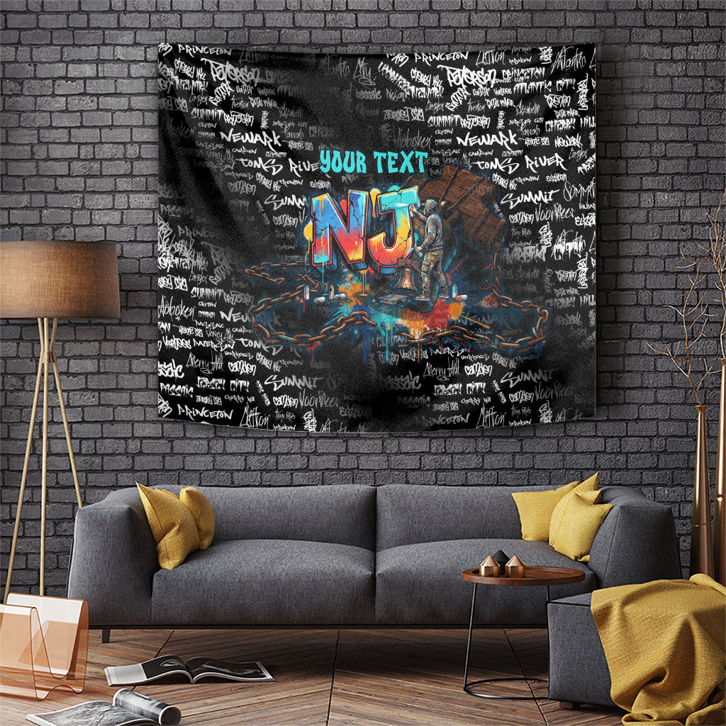 Personalized New Jersey Liberty Bell Graffiti Tapestry Urban Street Art - Hand Drawn City Tagging