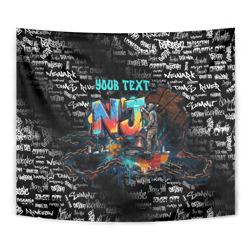 Personalized New Jersey Liberty Bell Graffiti Tapestry Urban Street Art - Hand Drawn City Tagging