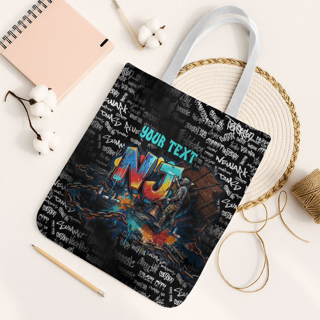 Personalized New Jersey Liberty Bell Graffiti Tote Bag Urban Street Art - Hand Drawn City Tagging