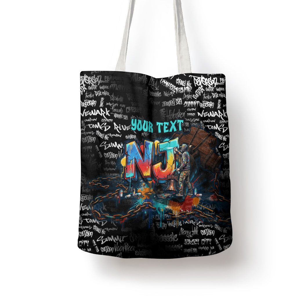 Personalized New Jersey Liberty Bell Graffiti Tote Bag Urban Street Art - Hand Drawn City Tagging
