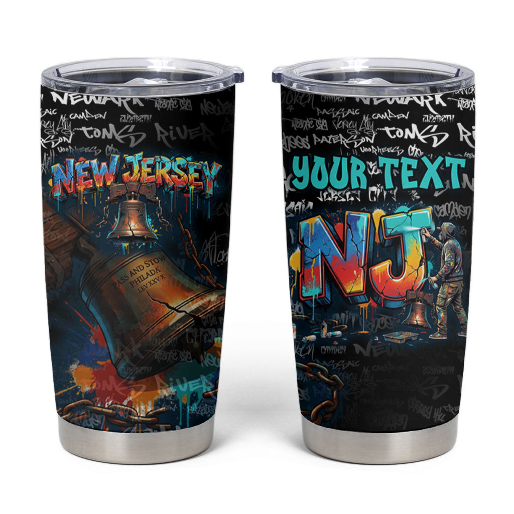Personalized New Jersey Liberty Bell Graffiti Tumbler Cup Urban Street Art - Hand Drawn City Tagging