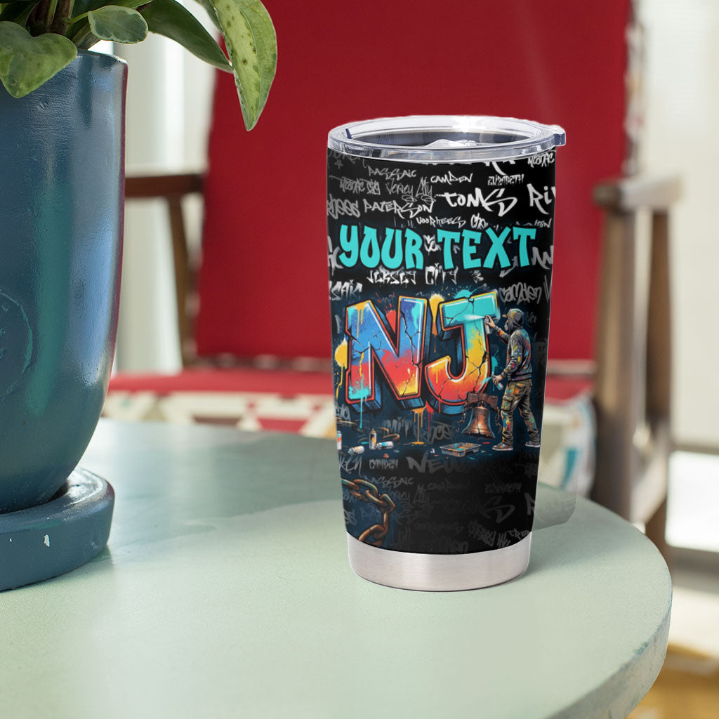 Personalized New Jersey Liberty Bell Graffiti Tumbler Cup Urban Street Art - Hand Drawn City Tagging