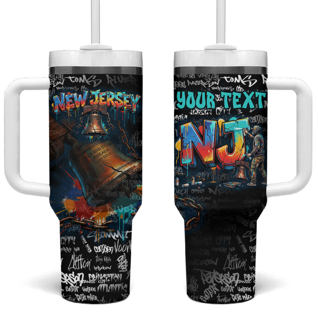 Personalized New Jersey Liberty Bell Graffiti Tumbler With Handle Urban Street Art - Hand Drawn City Tagging
