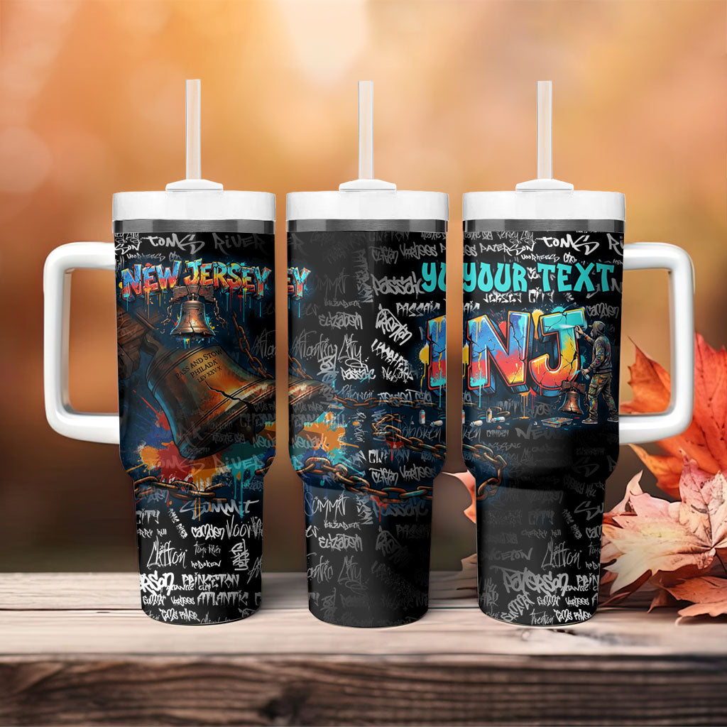 Personalized New Jersey Liberty Bell Graffiti Tumbler With Handle Urban Street Art - Hand Drawn City Tagging