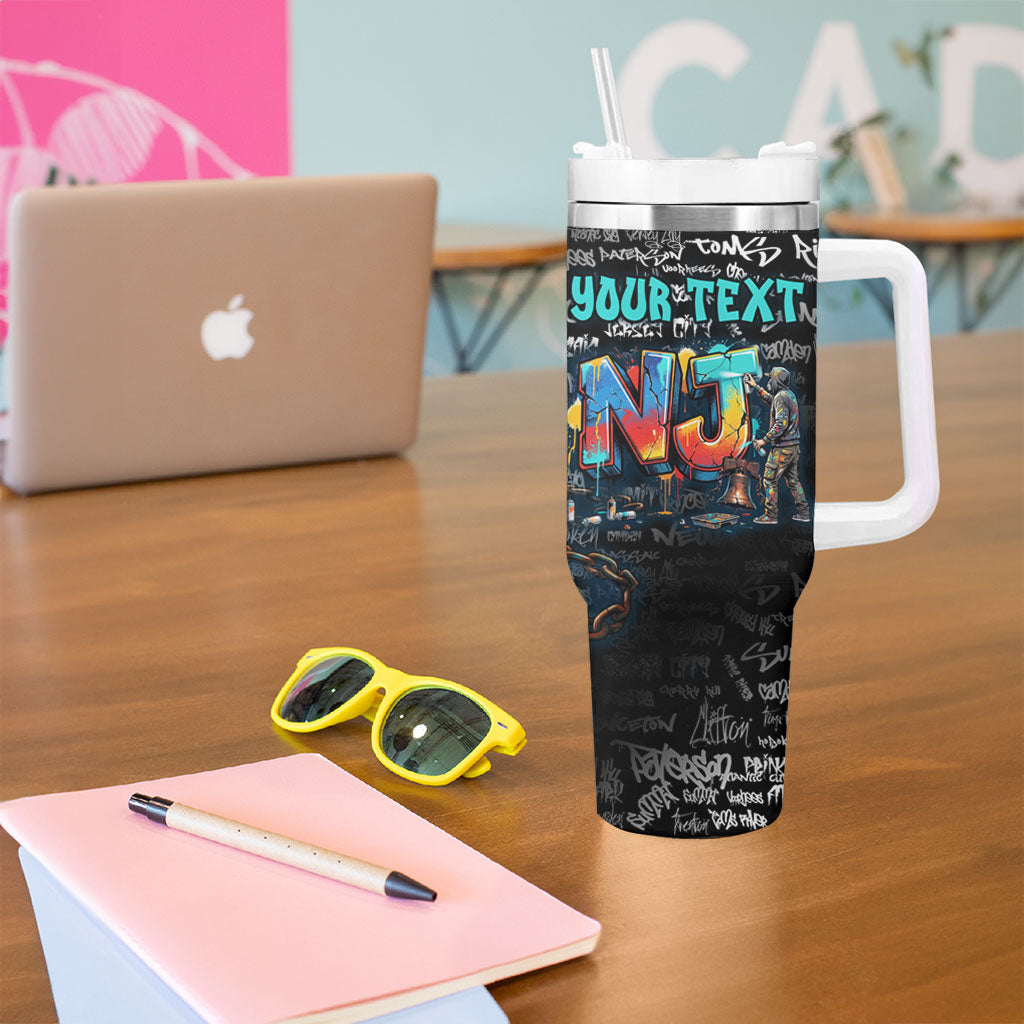 Personalized New Jersey Liberty Bell Graffiti Tumbler With Handle Urban Street Art - Hand Drawn City Tagging