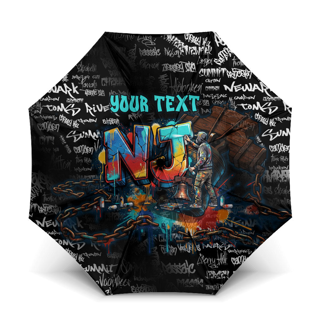 Personalized New Jersey Liberty Bell Graffiti Umbrella Urban Street Art - Hand Drawn City Tagging