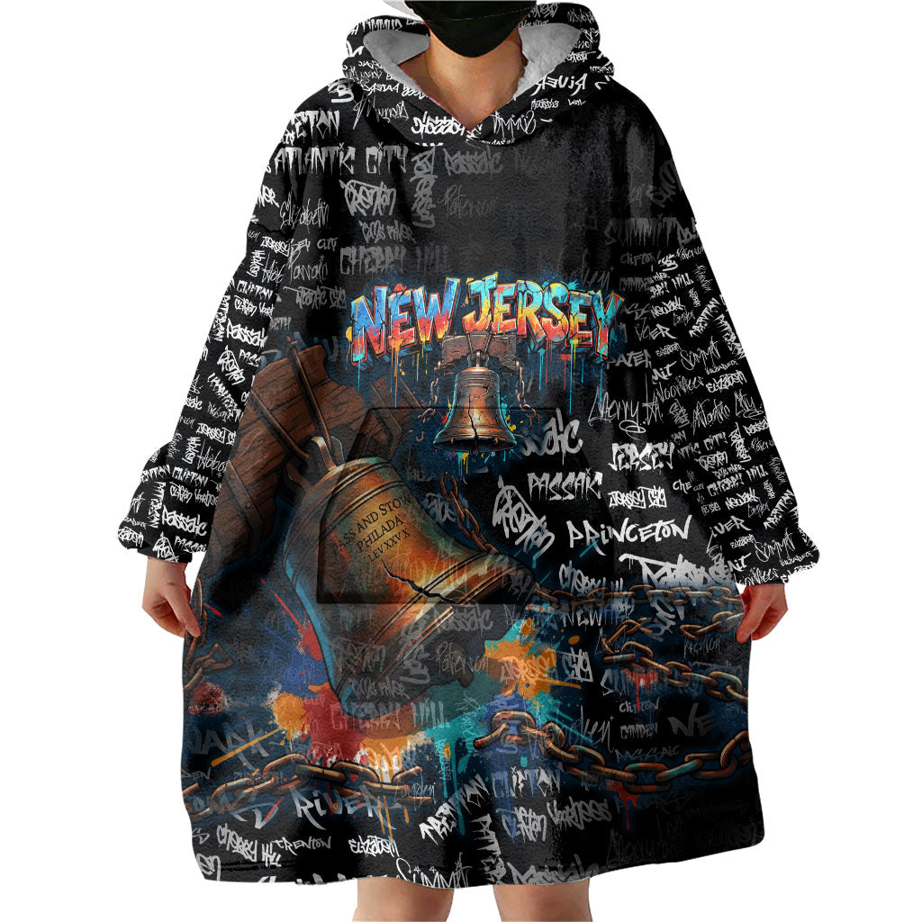 Personalized New Jersey Liberty Bell Graffiti Wearable Blanket Hoodie Urban Street Art - Hand Drawn City Tagging
