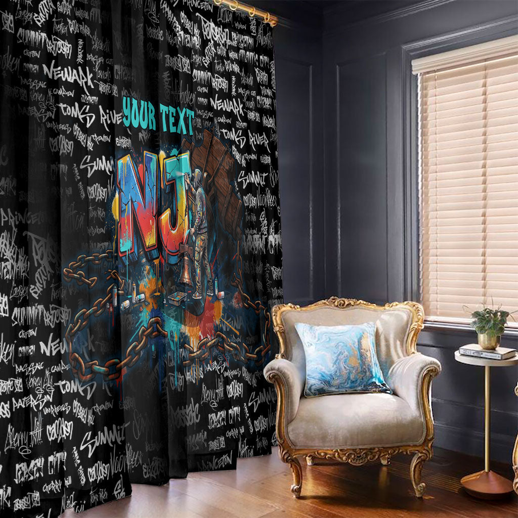Personalized New Jersey Liberty Bell Graffiti Window Curtain Urban Street Art - Hand Drawn City Tagging