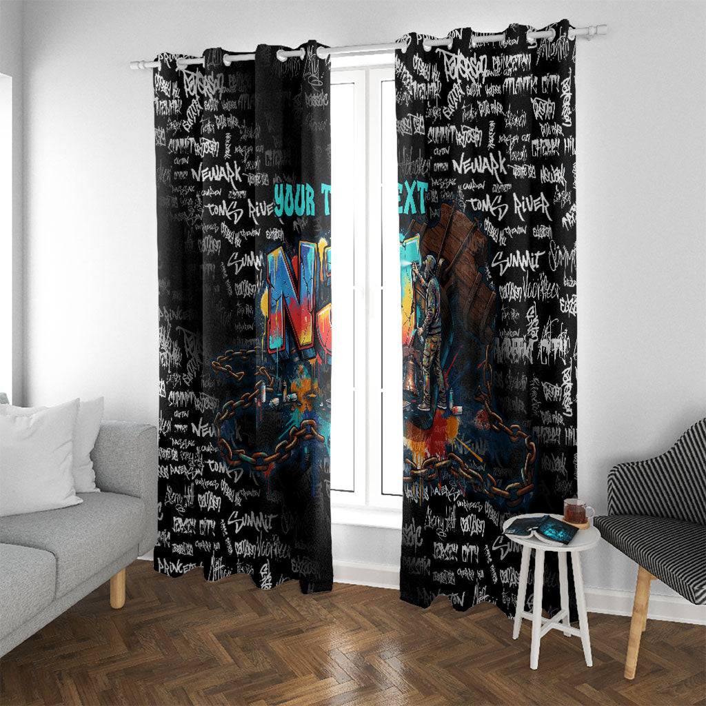 Personalized New Jersey Liberty Bell Graffiti Window Curtain Urban Street Art - Hand Drawn City Tagging