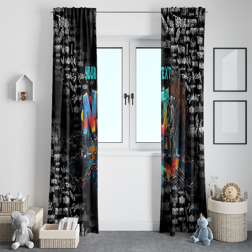 Personalized New Jersey Liberty Bell Graffiti Window Curtain Urban Street Art - Hand Drawn City Tagging
