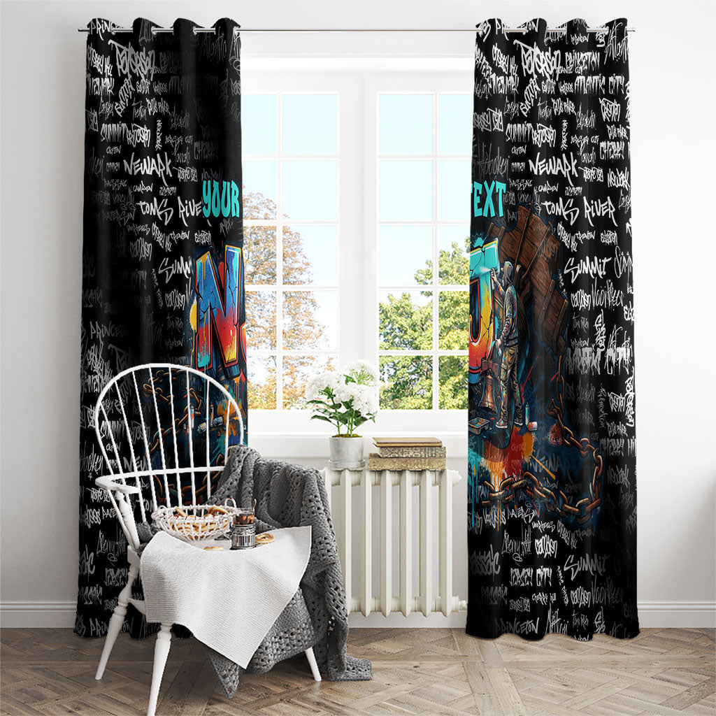 Personalized New Jersey Liberty Bell Graffiti Window Curtain Urban Street Art - Hand Drawn City Tagging