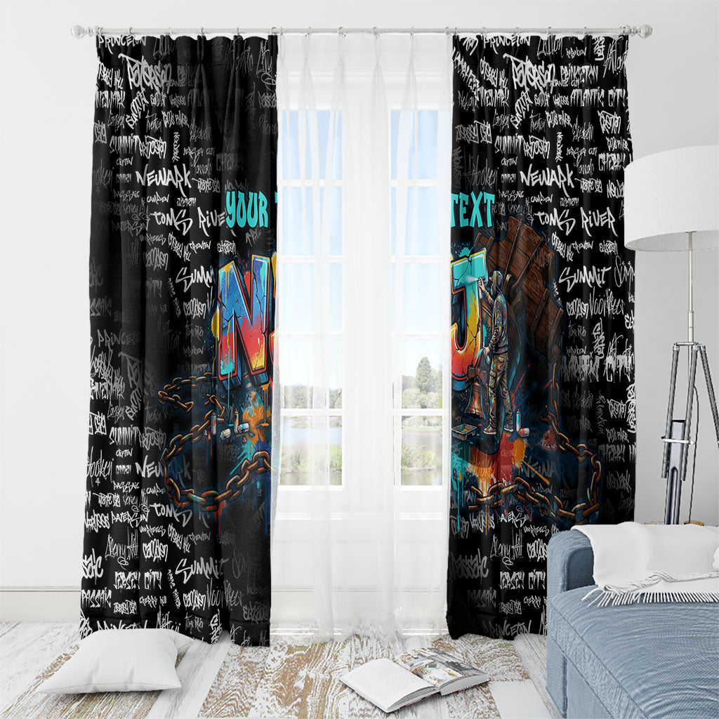 Personalized New Jersey Liberty Bell Graffiti Window Curtain Urban Street Art - Hand Drawn City Tagging