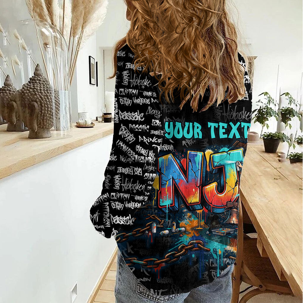 Personalized New Jersey Liberty Bell Graffiti Women Casual Shirt Urban Street Art - Hand Drawn City Tagging