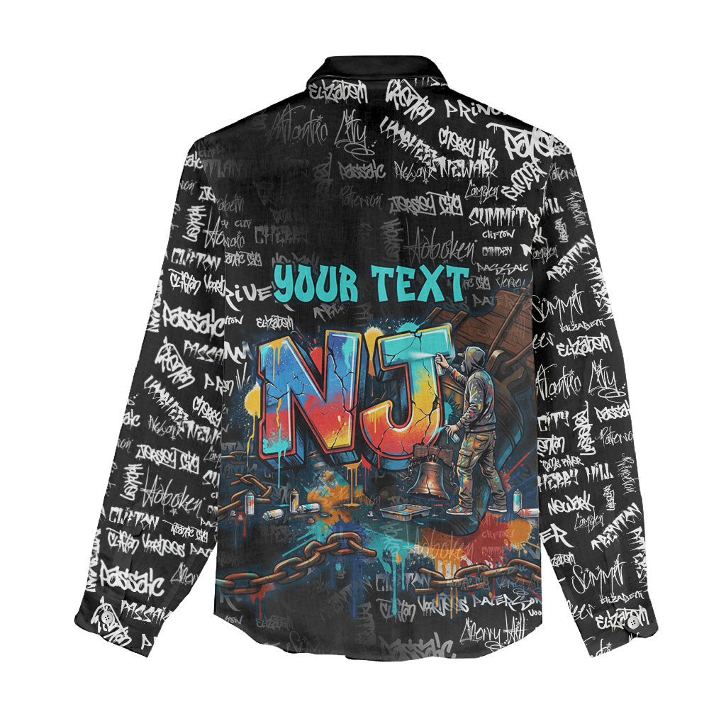 Personalized New Jersey Liberty Bell Graffiti Women Casual Shirt Urban Street Art - Hand Drawn City Tagging