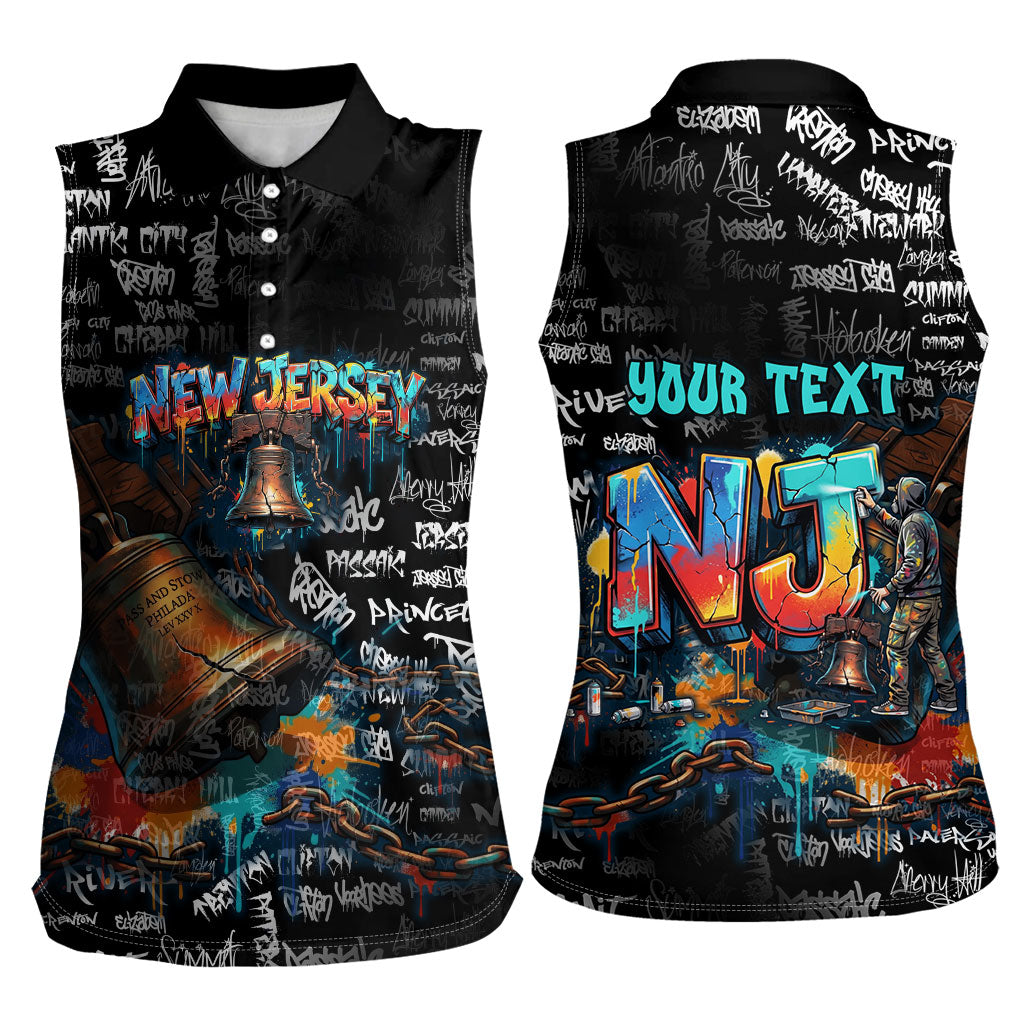 Personalized New Jersey Liberty Bell Graffiti Women Sleeveless Polo Shirt Urban Street Art - Hand Drawn City Tagging