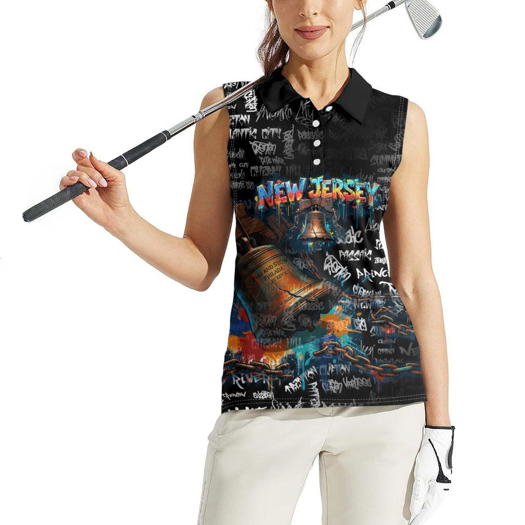 Personalized New Jersey Liberty Bell Graffiti Women Sleeveless Polo Shirt Urban Street Art - Hand Drawn City Tagging
